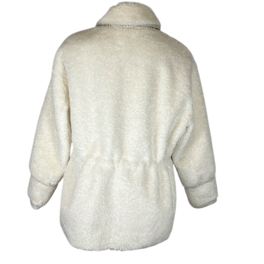Maeve Anthropologie cinch waist snap front white faux fur jacket small - Picture 3 of 11